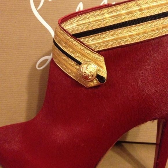 Christian Louboutin MARYCHAL Red Pony Hair Ankle Booties Boots Heels - Picture 6 of 12